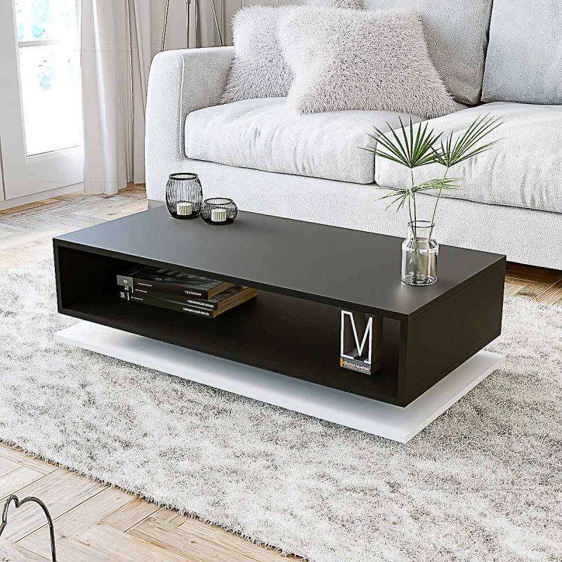 Mesa Ratona Rectangular Con Base 90cm Negro y Blanco