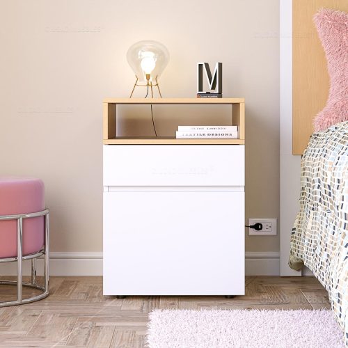 Mesa De Luz Moderna Funcional Con Cajón y Puerta