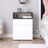 Mesa De Luz Moderna Funcional Con Cajón y Puerta Blanco y Negro