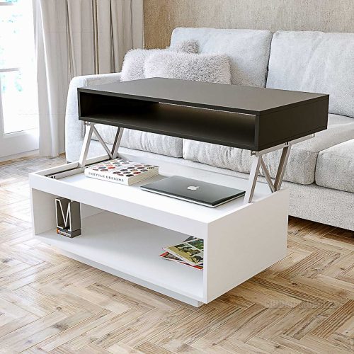 Mesa Ratona Elevable 90x50cm Blanco Negro
