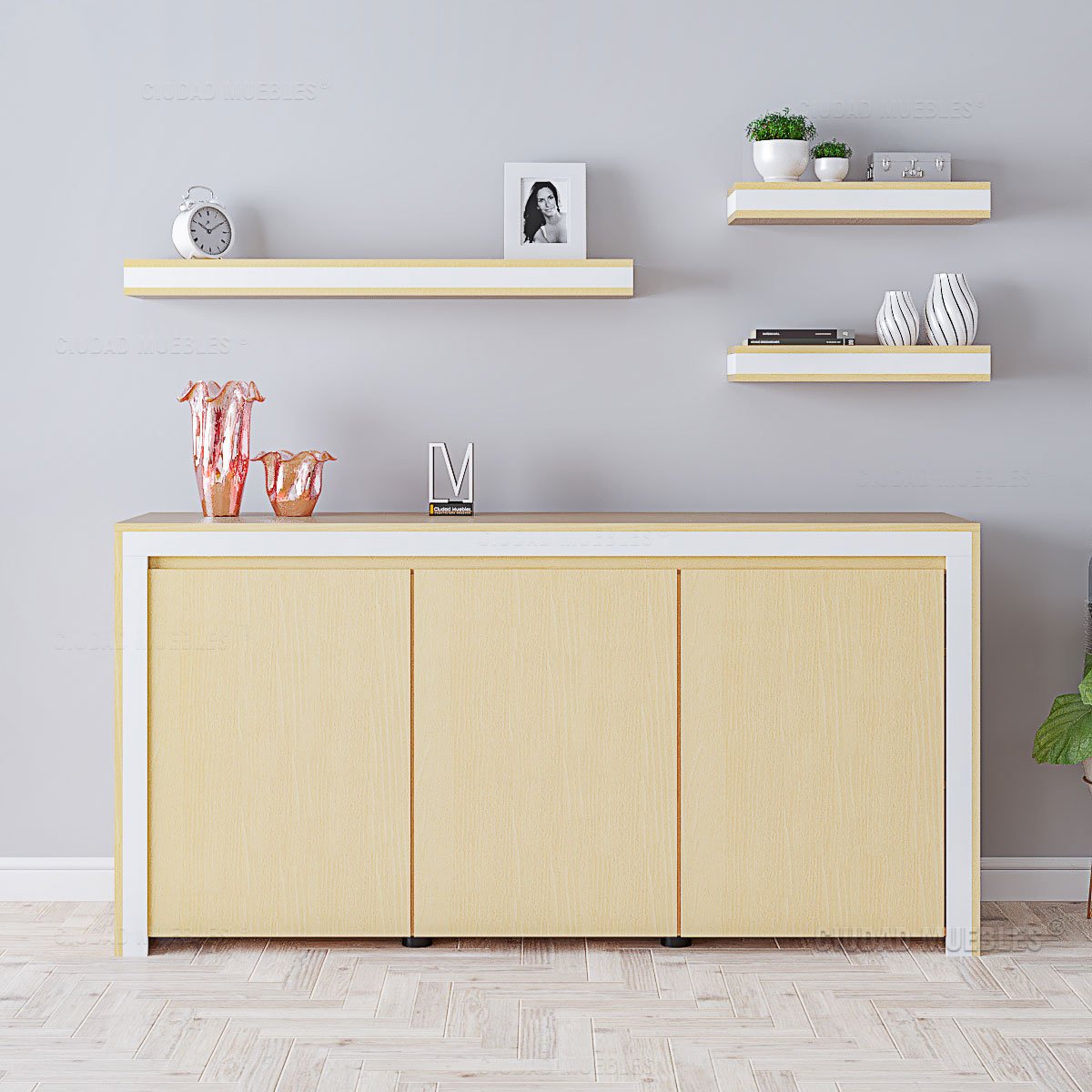 Mueble Organizador Oficina 100x25x7Cm - Ciudad Muebles