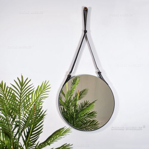 Espejo Colgante Redondo con Hebilla 47 Cm