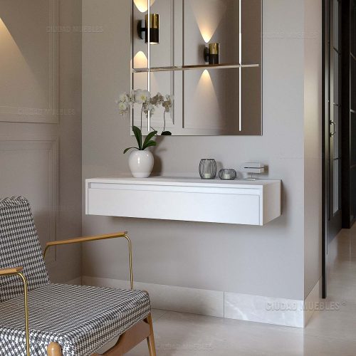 Recibidor Flotante Con Cajón Oculto Con Cerradura 90x18x36 cm Blanco