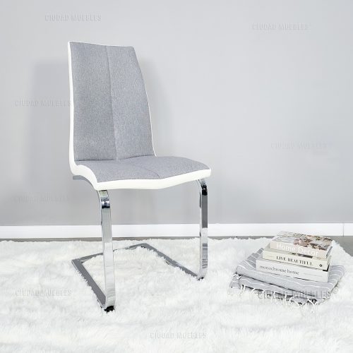 Silla Comedor Tapizada Chenille Ecocuero Base Cromada