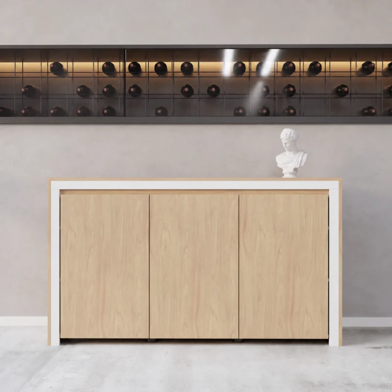 Vajillero Mueble Organizador con Puertas de 140 cm Natural y Blanco