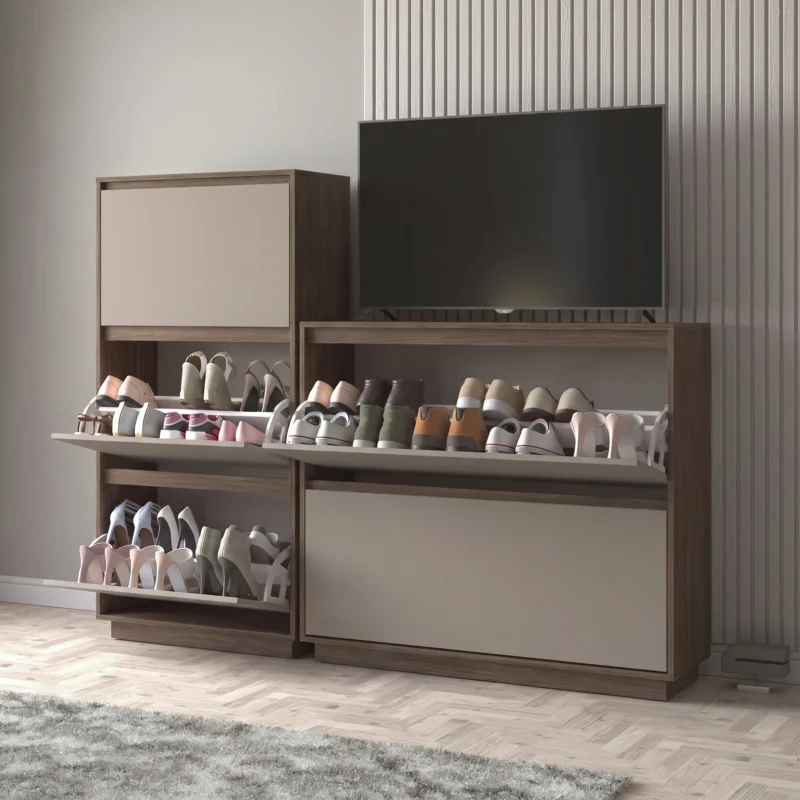 Combo De 2 Zapateros Organizadores Capacidad Total 40 Pares Nogal y Gris Arcilla