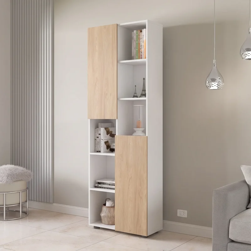 Biblioteca Moderna con 2 Puertas de 189 cm de Alto Blanco y Natural