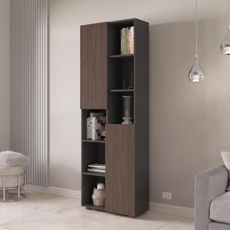 Biblioteca Moderna con 2 Puertas de 189 cm de Alto Negro y Nogal