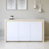 Vajillero Mueble Organizador con Puertas de 140 cm Blanco y Natural