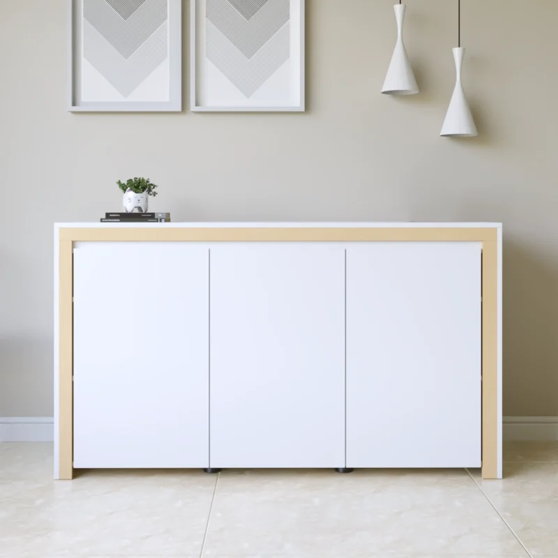 Vajillero Mueble Organizador con Puertas de 140 cm Blanco y Natural
