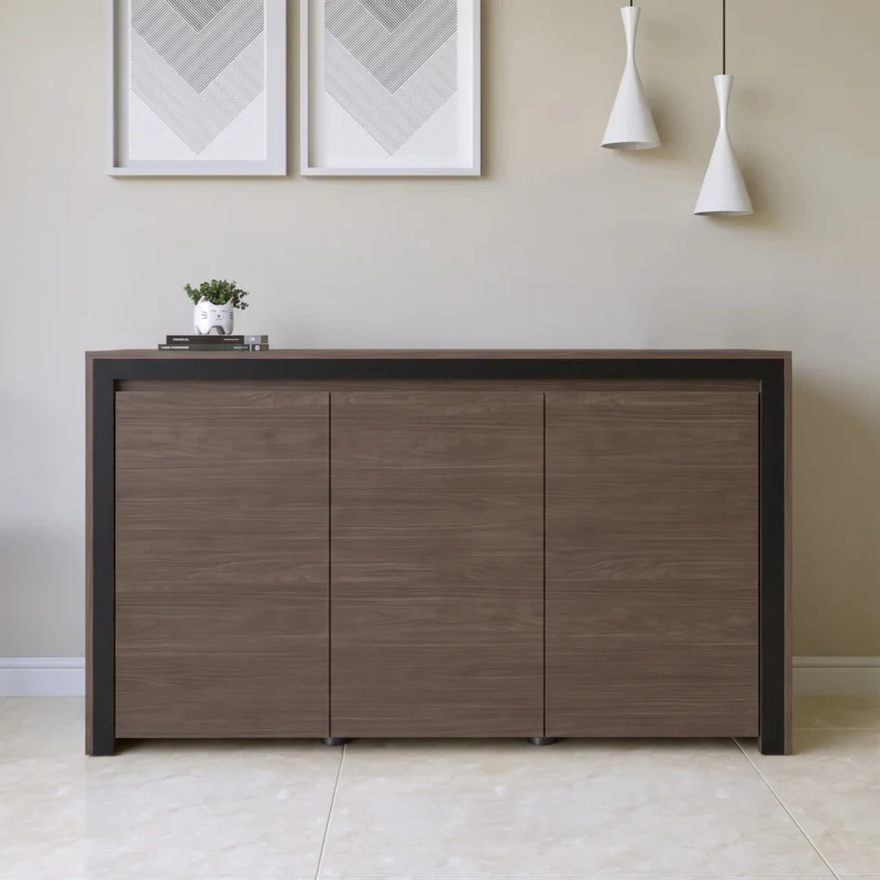 Vajillero Mueble Organizador con Puertas de 140 cm Nogal y Negro