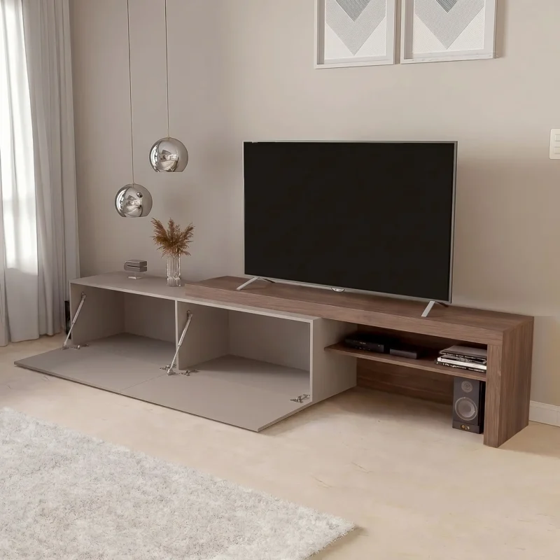 Mesa de TV baja 270 cm Nogal y Gris Arcilla
