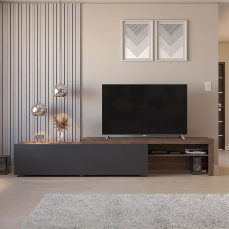 Mesa de TV baja 270 cm Nogal y Negro