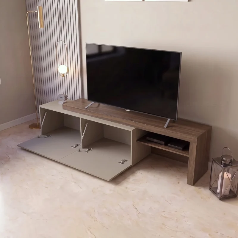 Mesa de TV Baja con Puertas de 190 cm Nogal y Gris Arcilla