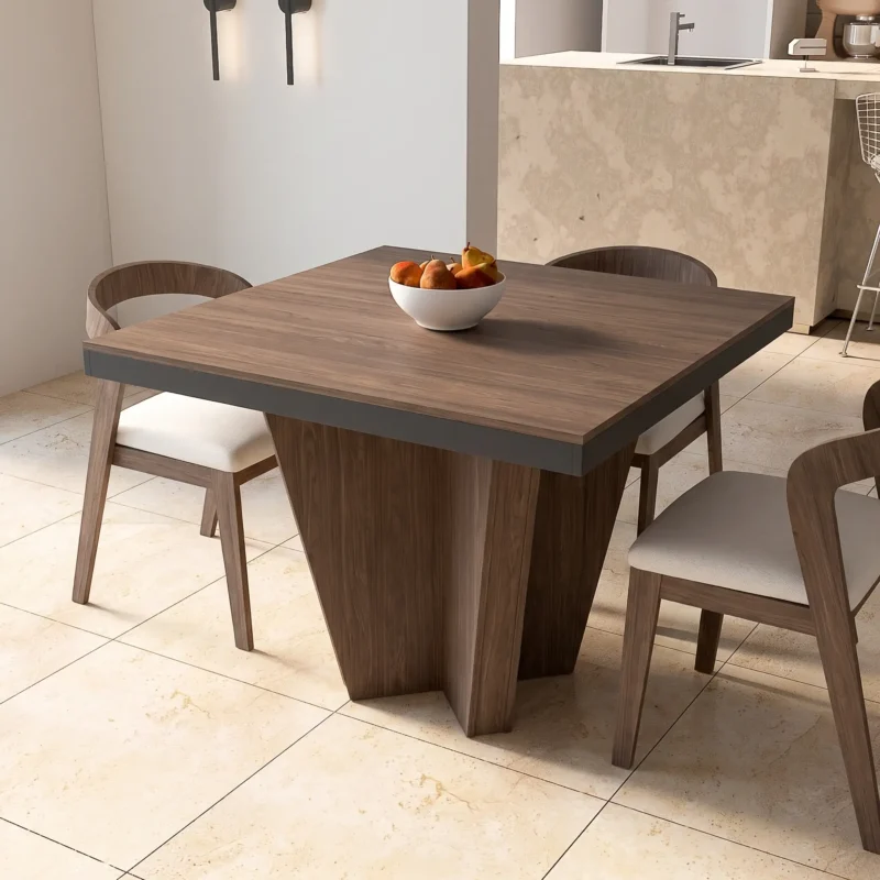 Mesa Cuadrada Estrella de Comedor para 4 Personas 100 cm Nogal y Negro