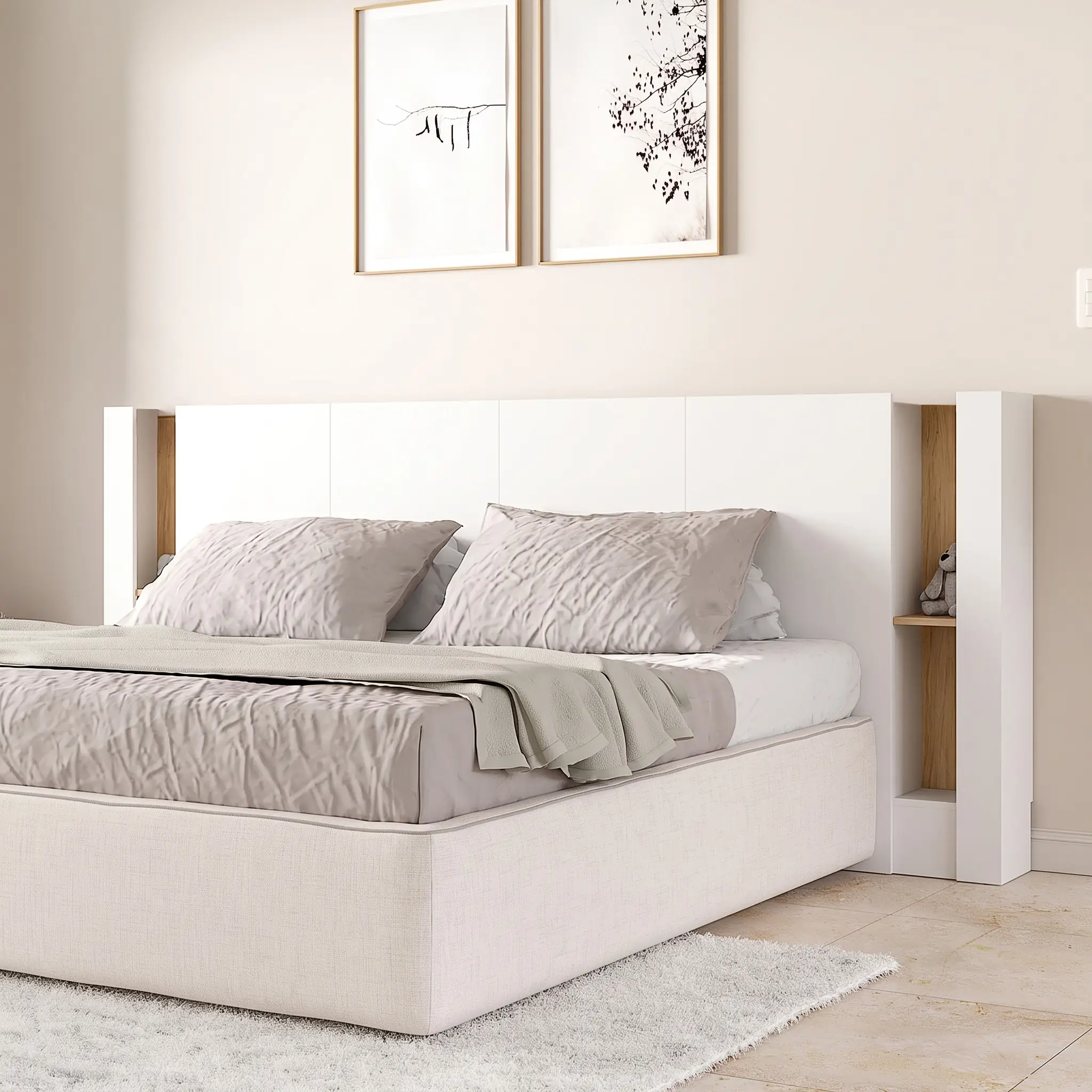 Respaldo para Sommier 180 a 200 cm Blanco y Natural