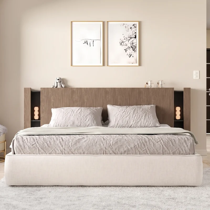 Respaldo Sommier King con Guardado Oculto y Pasacables 250 cm Nogal y Negro