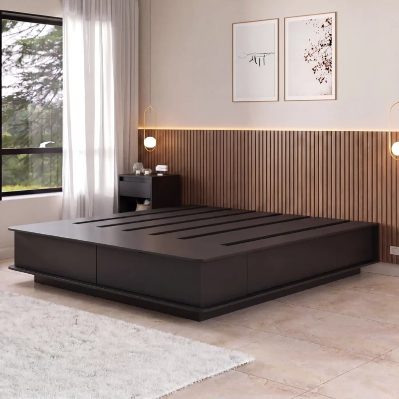 Cama Box King de 200x200 cm con 6 Cajones y 2 Bauleras Negro