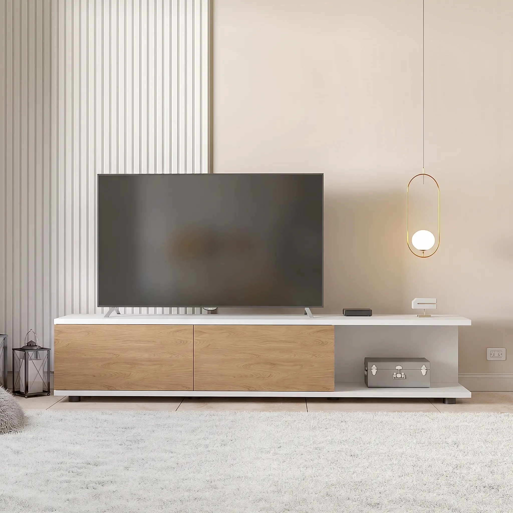 Rack de TV Tuna 200 cm Blanco y Natural