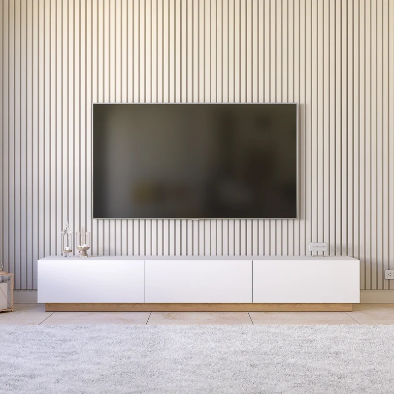 Mesa de TV Baja Minimalista de 200 cm Blanco y Natural