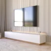 Mesa de TV Baja Minimalista de 200 cm Blanco y Natural - vista 3